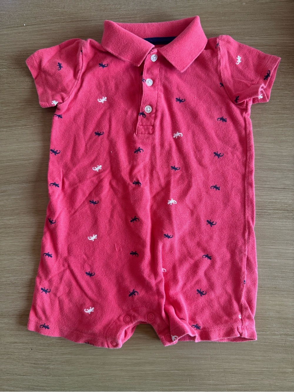 Carter's Coral Polo-Style Baby One-Piece with Navy & White Embroidered Motifs